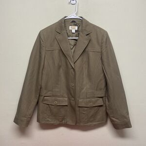 Womens Dress Coat Large Talbots Beige Lined Lightweight Shoulder Pads Size 10